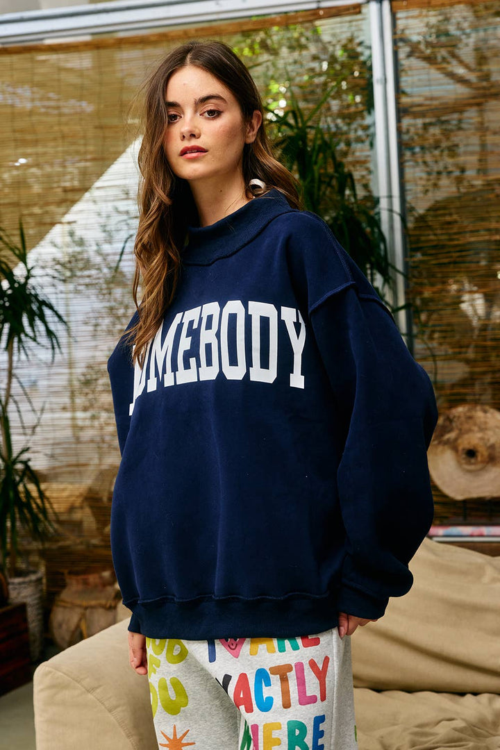 "HOMEBODY" Mock Neck Sweatshirt- NAVY
