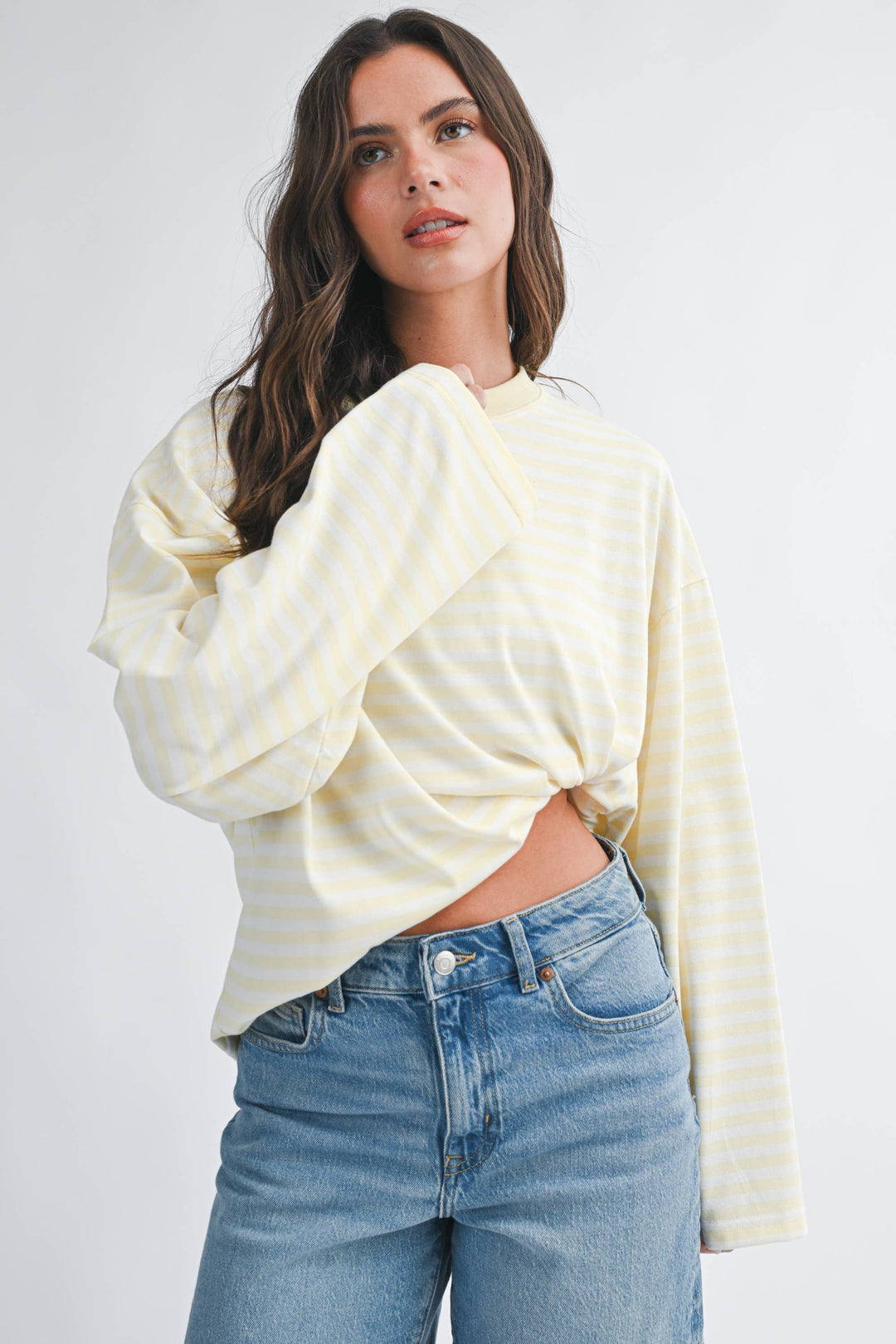 Oversized Stripe Long Sleeve Top: Lemon