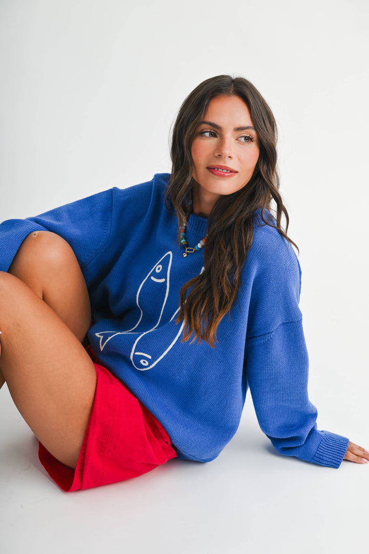 Oversized Graphic Knit Sweater: Sardine