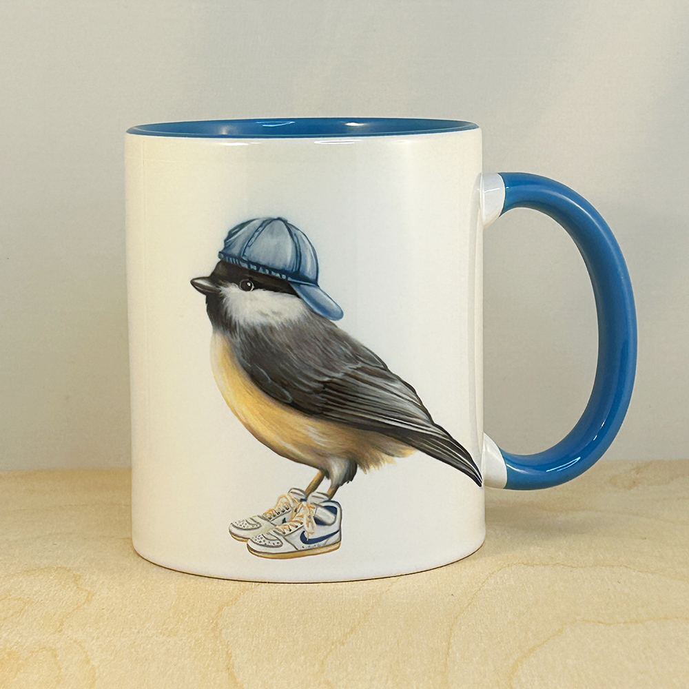 Chickadee wearing shoes Mug: 11oz - 325ml