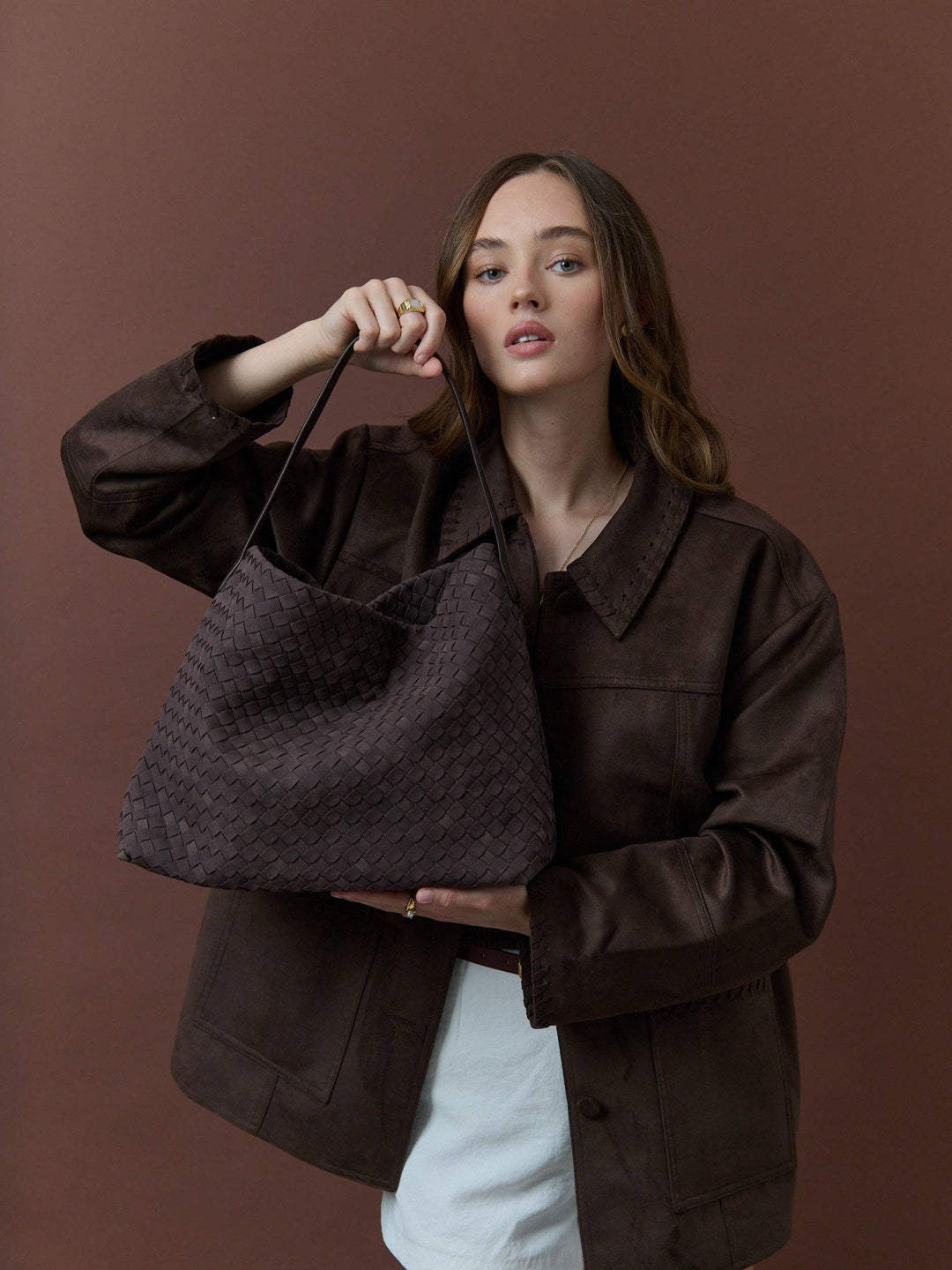 Calla Woven Handbag - Plum Brown