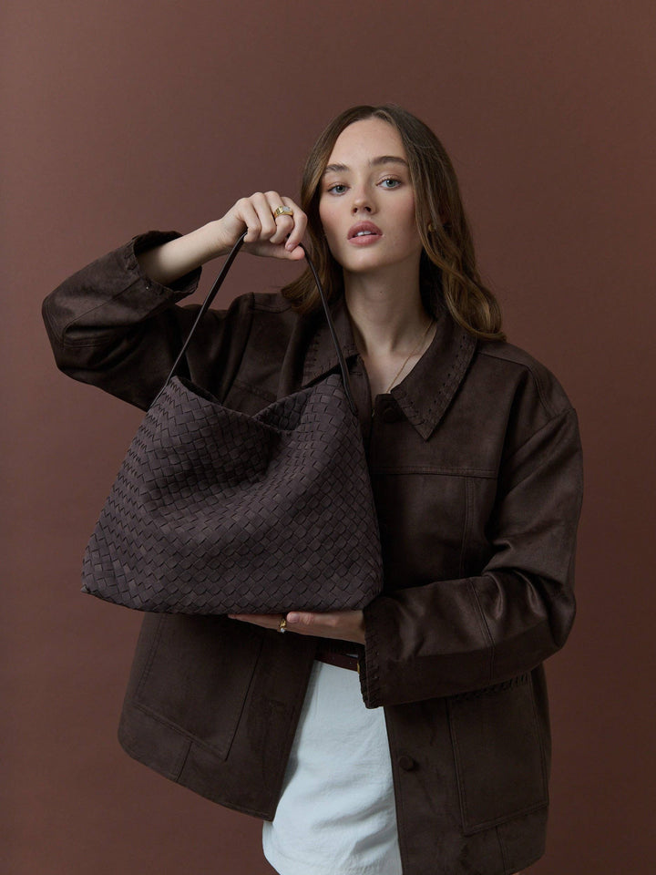 Calla Woven Handbag - Plum Brown