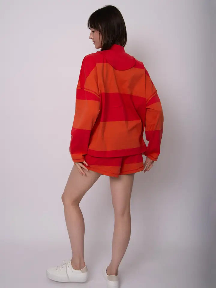 Camille Stripe Half Zip- Cherry