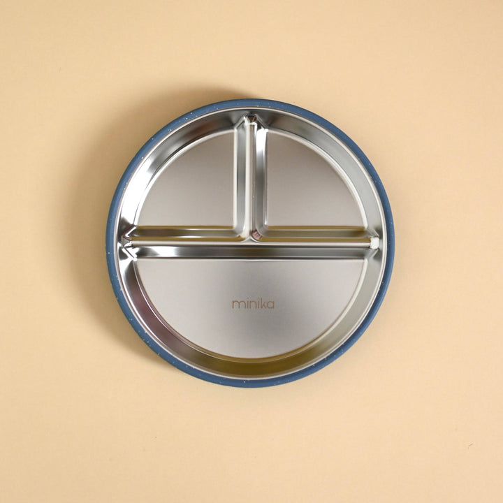 Stainless & silicone suction plate - Indigo