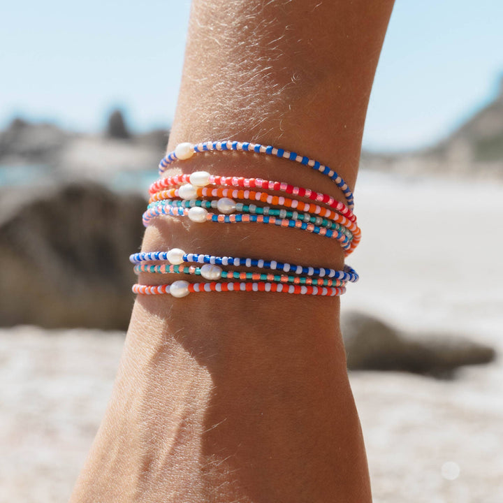 Mutiara Dainty Beaded Bracelet: Pink & Red