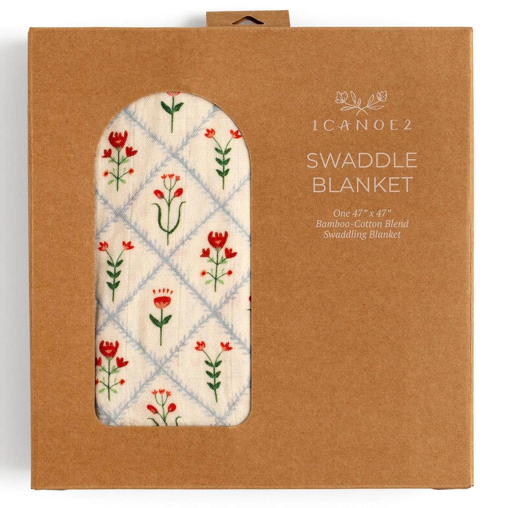 Scandinavian Folk Floral Diamond Muslin Baby Swaddle Blanket