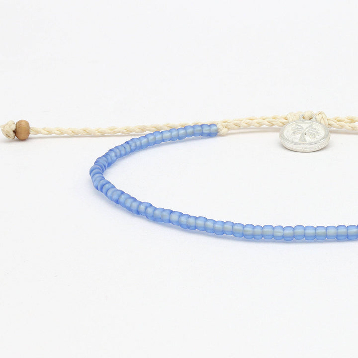 Ka'anapali Frosted Glass Beaded Anklet: Blue