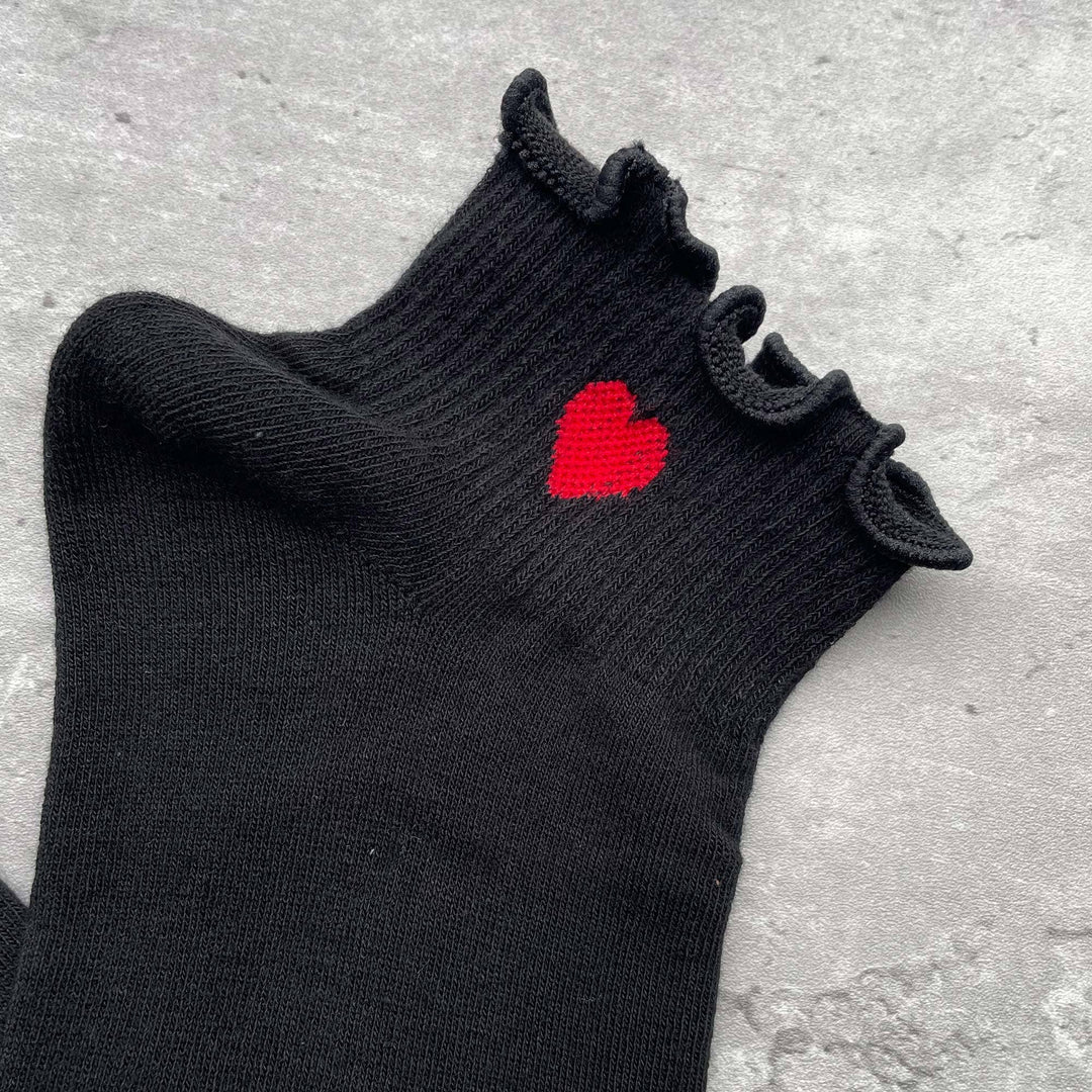 Ruffle Heart Socks: Black
