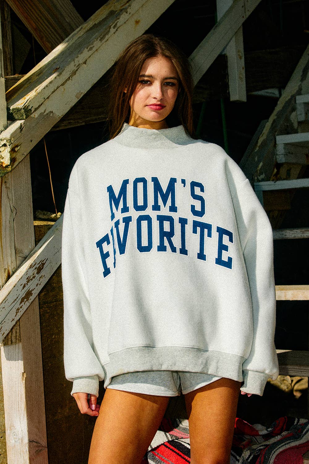 Dad's Favourite Reversible Mock-Neck Sweatshirt: HEATHER GREY