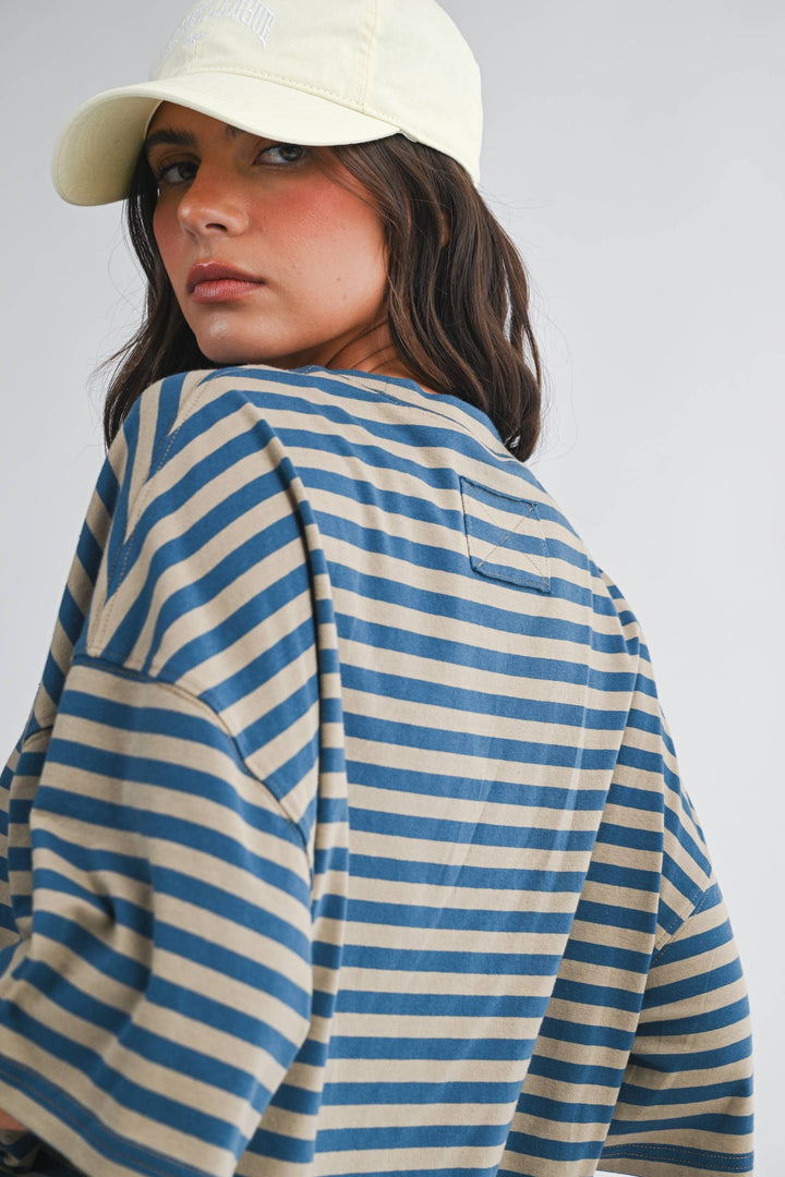 Oversized Stripe Boyfriend Tee: Tan