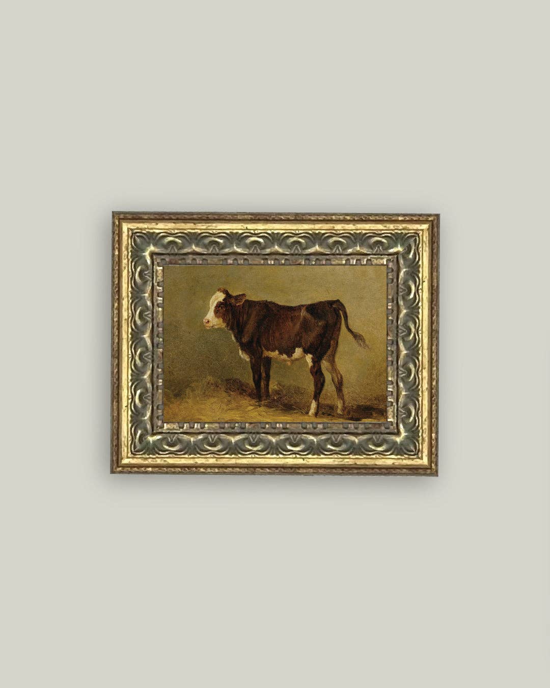 Vintage Calf Framed Antique Art: 7x5