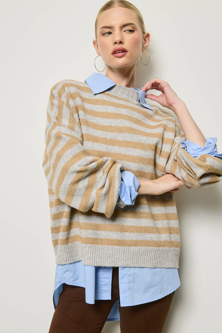 Slouchy Stripe Knit Sweater: Dijon