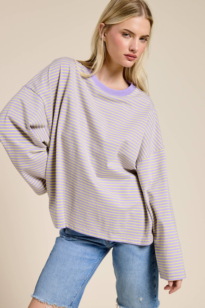 Striped Oversized Long Sleeve Top: Jellybean