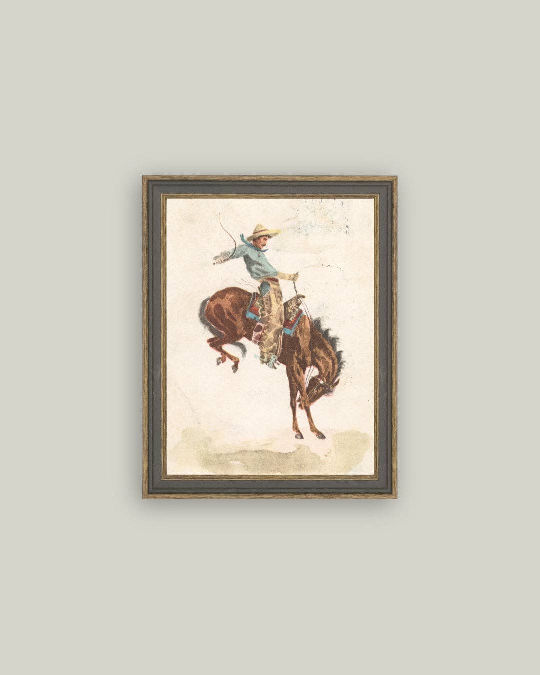 Bucking Bronco Framed Antique Art: 7x9