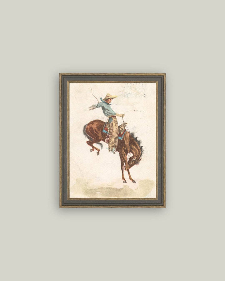 Bucking Bronco Framed Antique Art: 7x9