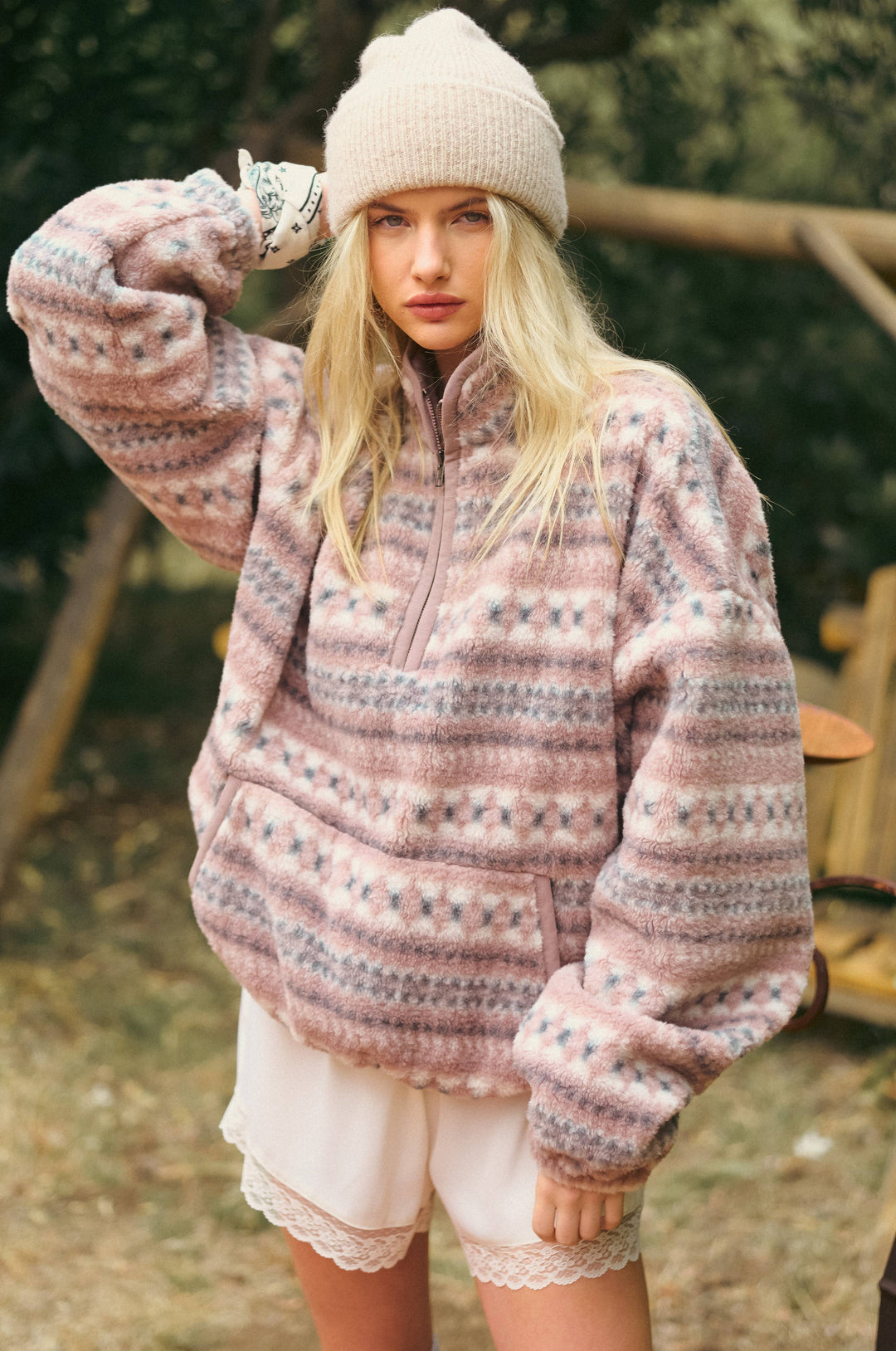 Novelty Stripe Sherpa Half Zip Pullover: Ashwood
