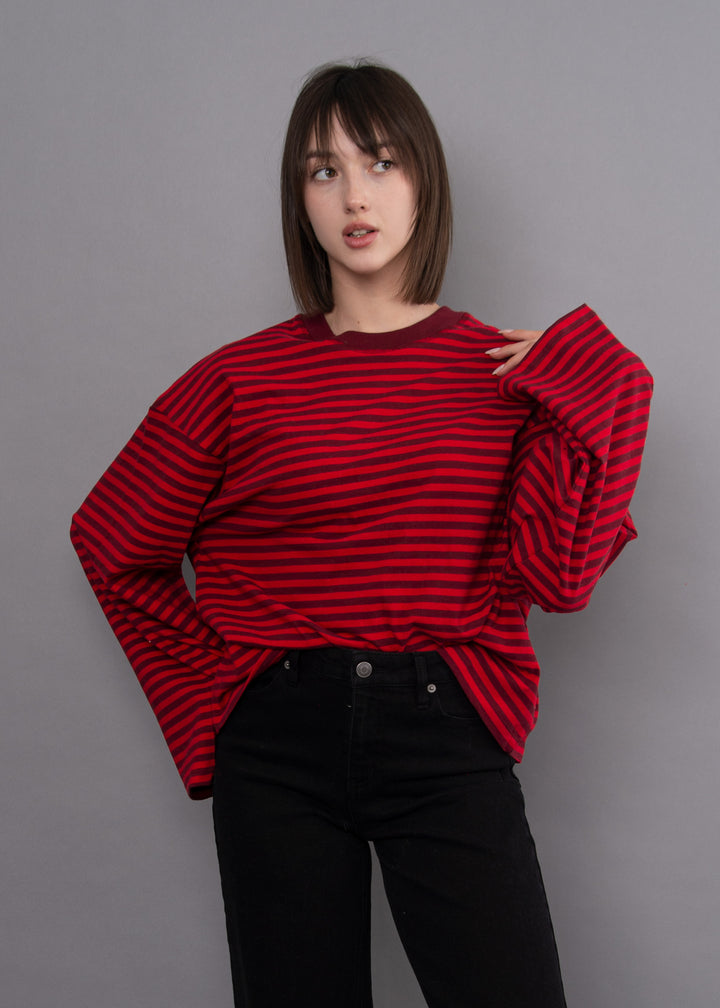 Reggi Long Sleeve Tee- Red/Burgandy