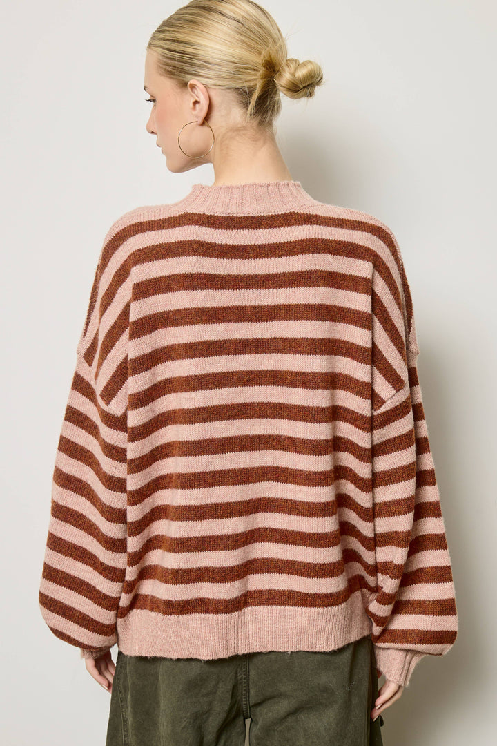 Slouchy Stripe Knit Sweater: Russet