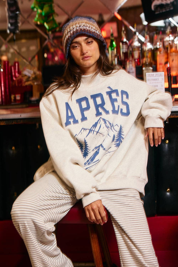 'APRES/SKI' Reversible Mock-Neck Sweatshirt: ASH GREY/VINTAGE BLUE