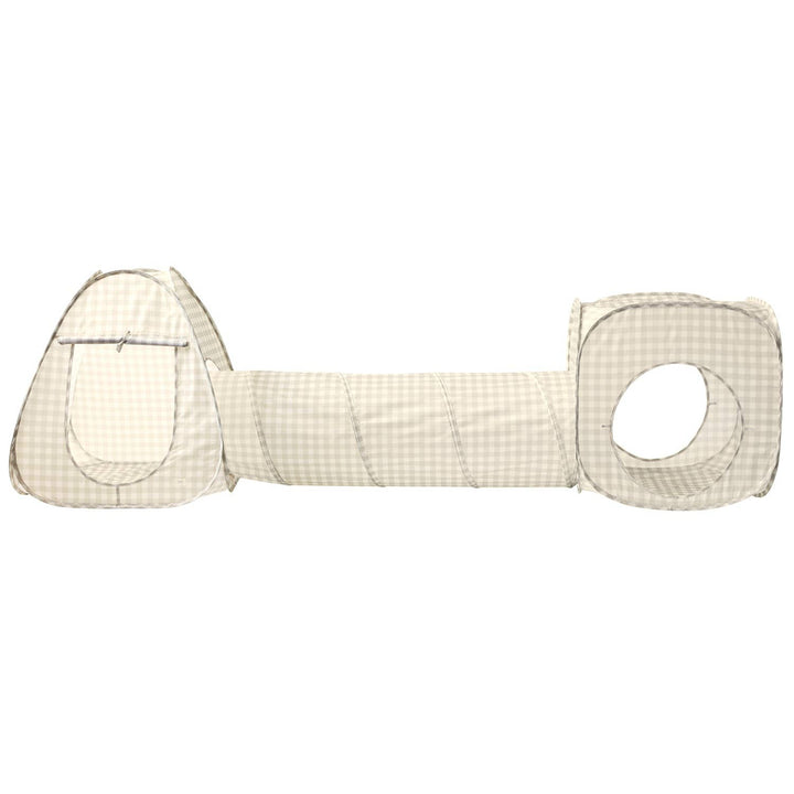 Kids 3-in-1 Play Tent & Tunnel Set with Recycled Fabric: Gingham Beige