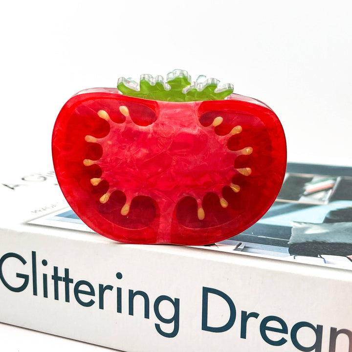 Vibrant Red Tomato Slice Print Hair Claw Clip: Red