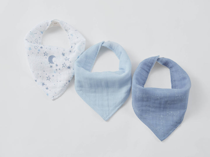 3 Pc Pack Muslin Bandana Bibs One Size- Blue