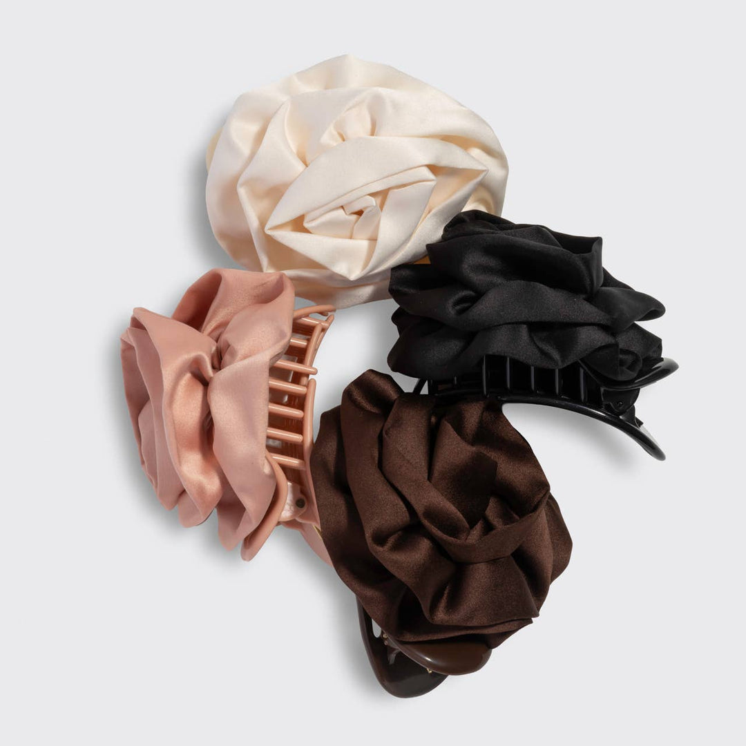Satin Rosette Medium Flat Cloud Clip - Cream