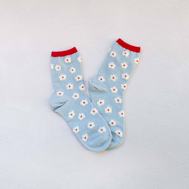 Pastel Color Mix Floral Socks: Sky