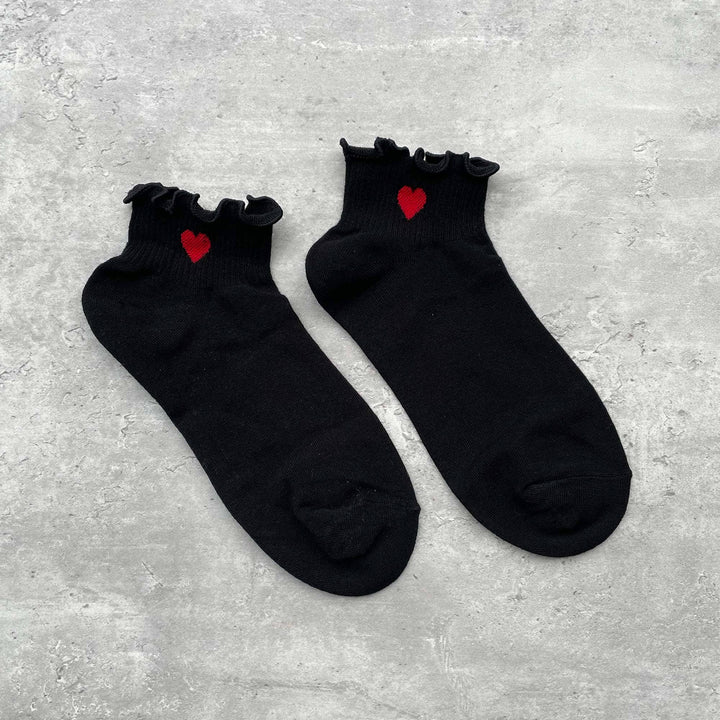Ruffle Heart Socks: Black