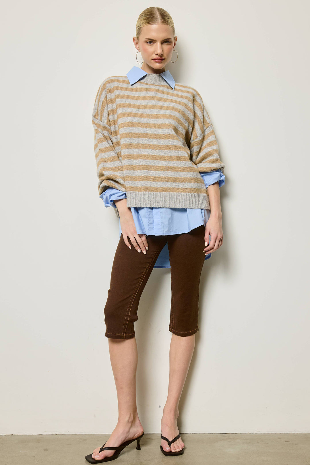 Slouchy Stripe Knit Sweater: Dijon
