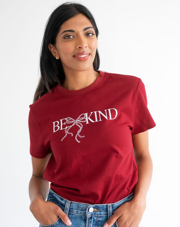 Be Kind Tee - Cognac/White