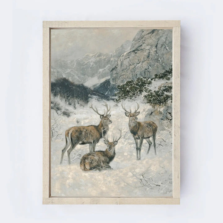 Vintage Deer In The Winter Print