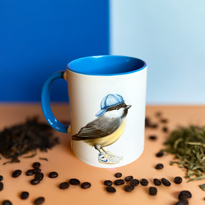 Chickadee wearing shoes Mug: 11oz - 325ml