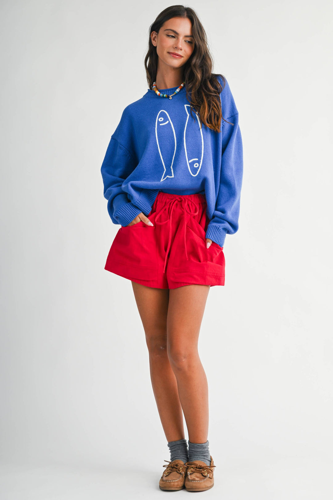 Oversized Graphic Knit Sweater: Sardine