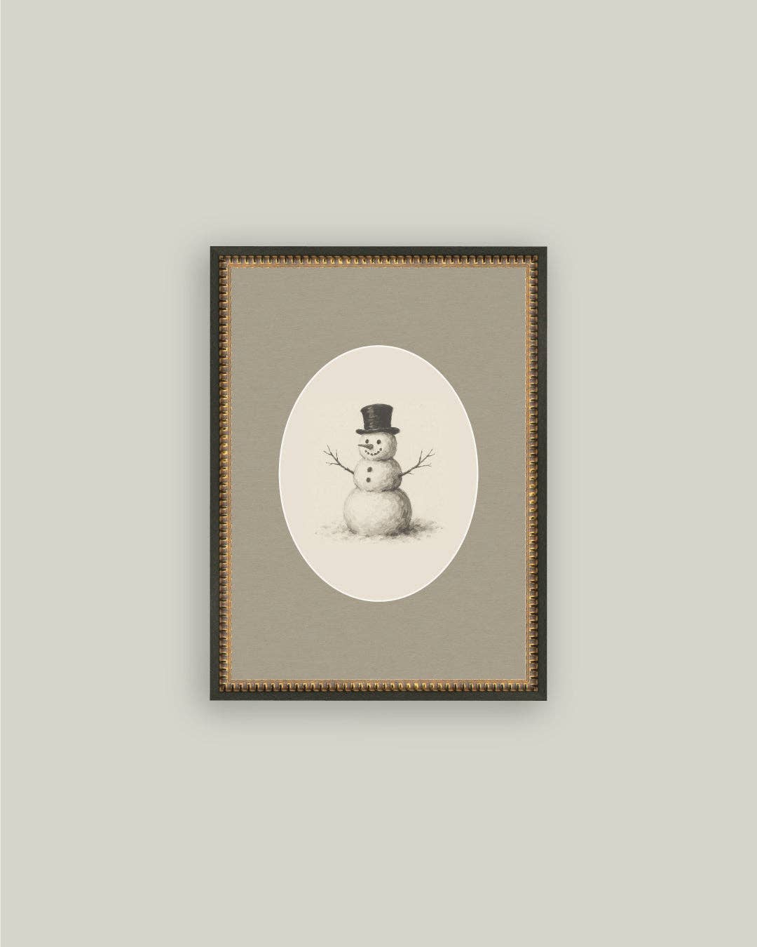 Oval Snowman Framed Antique Art: 8x10
