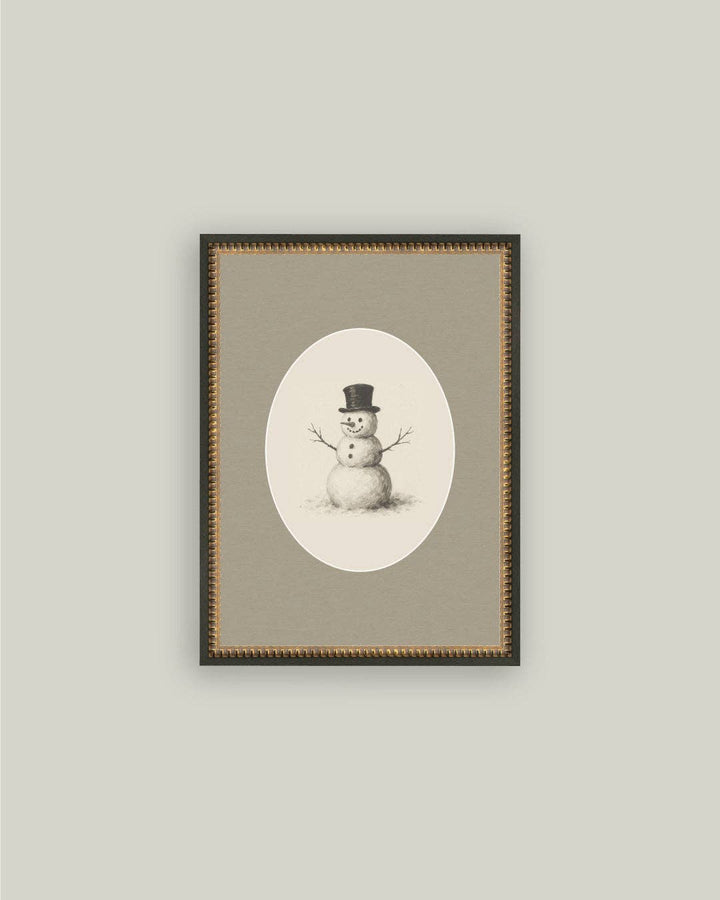 Oval Snowman Framed Antique Art: 8x10