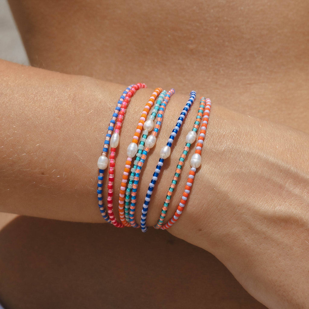 Mutiara Dainty Beaded Bracelet: Pink & Red