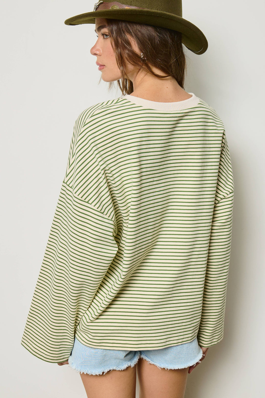 Striped Oversized Long Sleeve Top: Clover