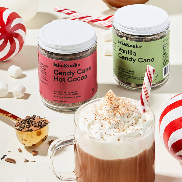 Candy Cane Hot Cocoa - Superfood Tea Blend : Retail Glass Jar