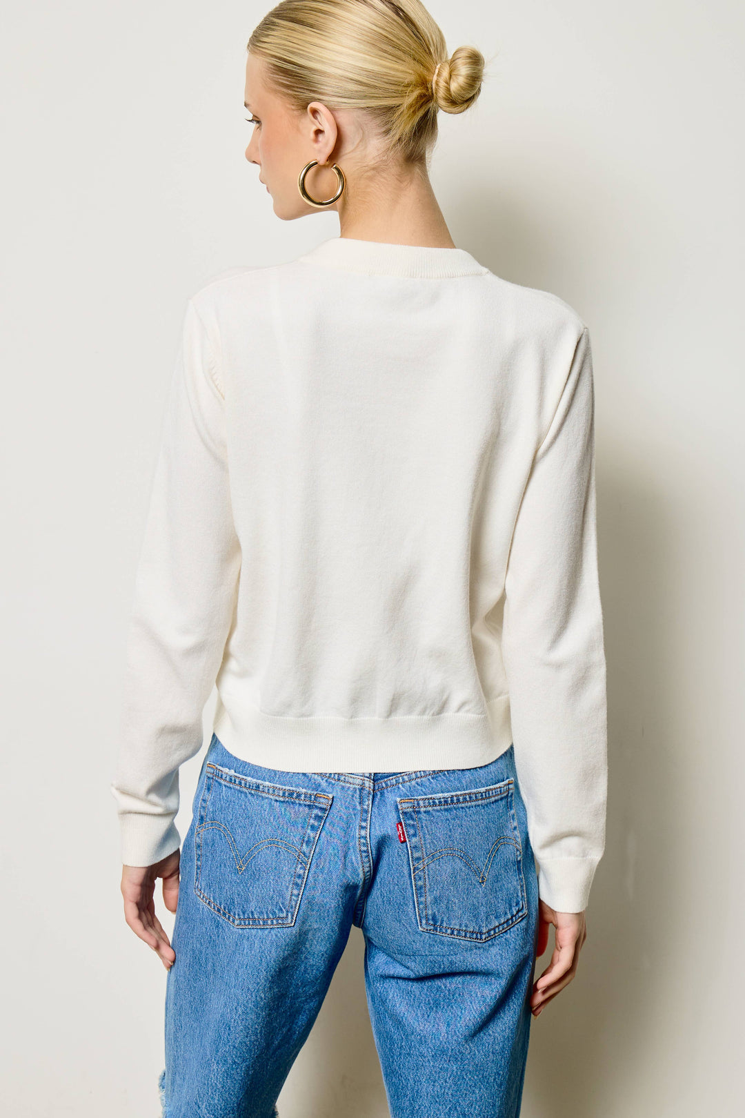Chiffon Bow Tie Knit Cardigan: Ivory