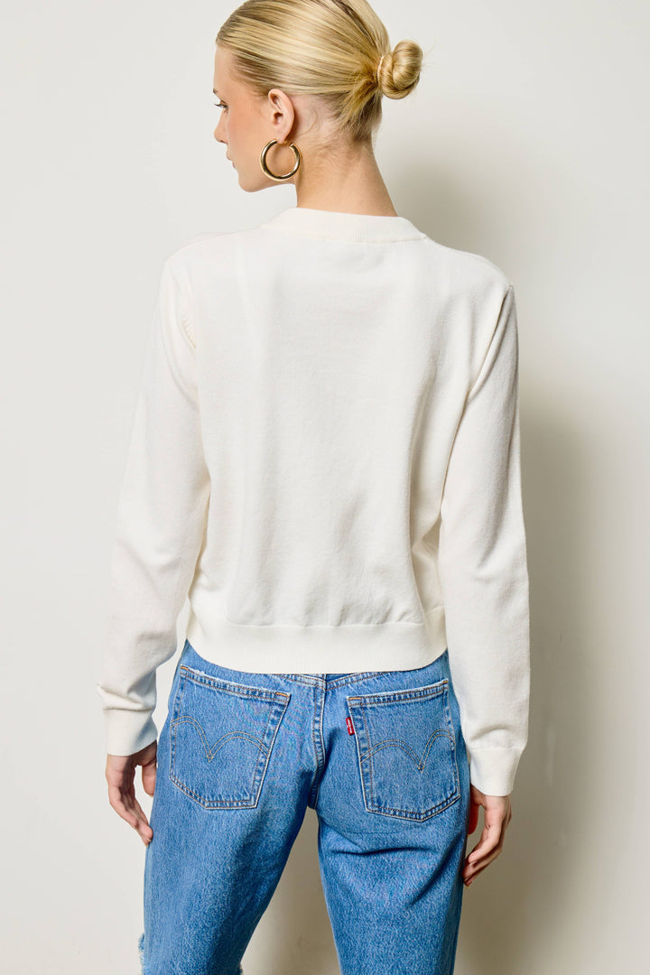 Chiffon Bow Tie Knit Cardigan: Ivory