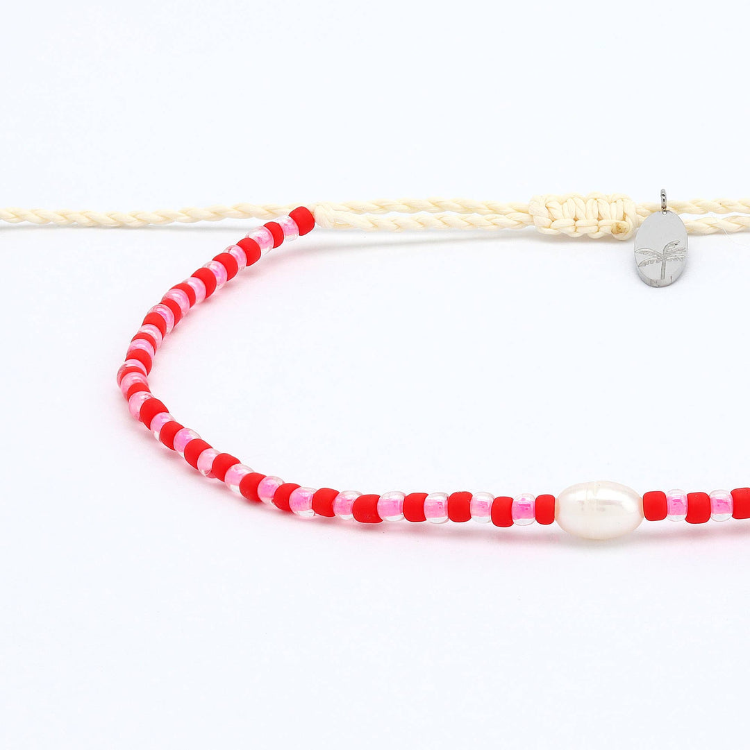 Mutiara Dainty Beaded Bracelet: Pink & Red