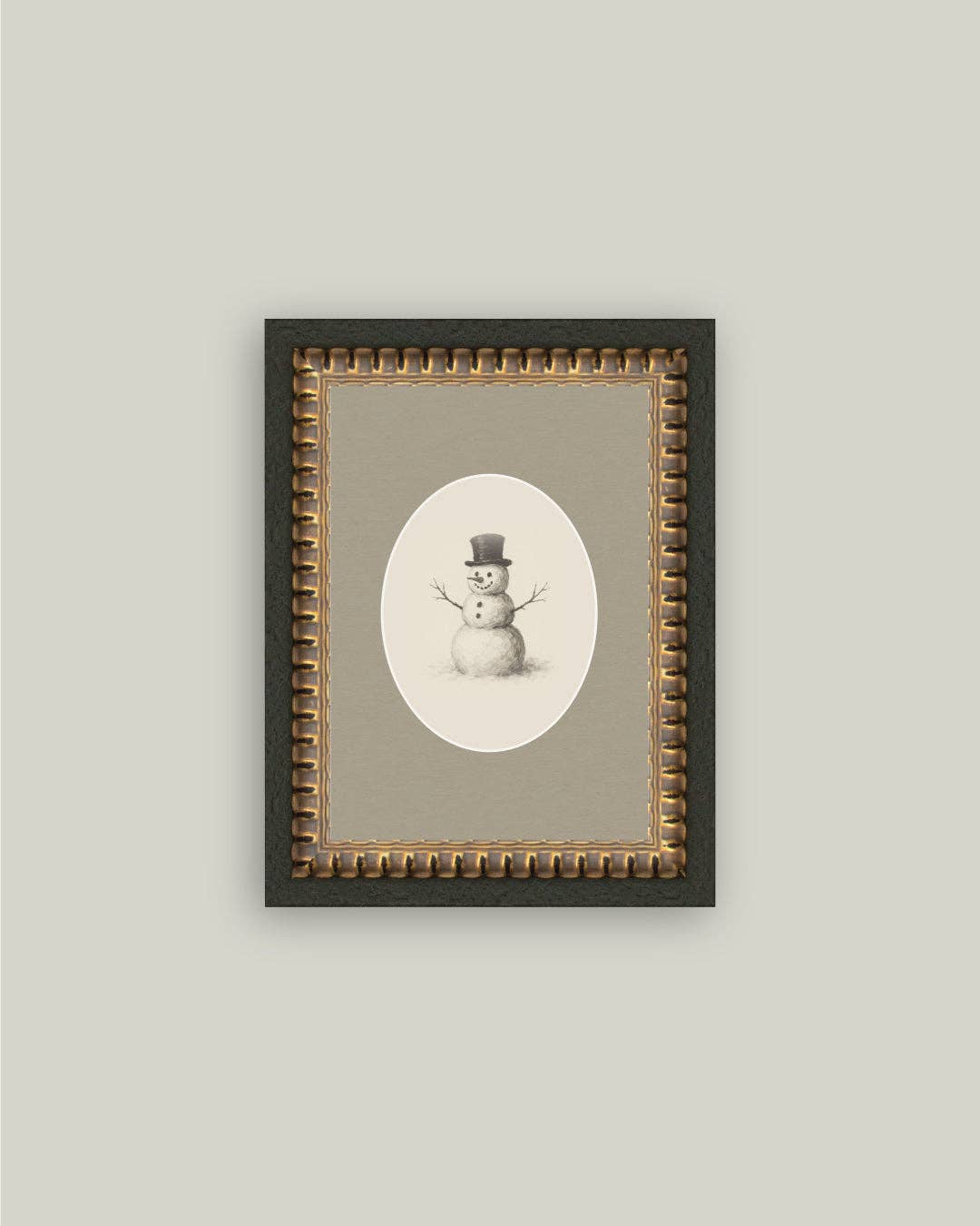 Oval Snowman Framed Antique Art: 8x10