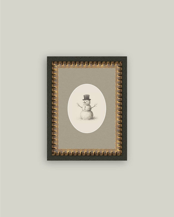 Oval Snowman Framed Antique Art: 8x10