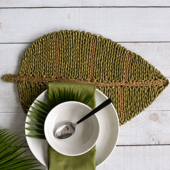Woven Leaf Placemat - Green