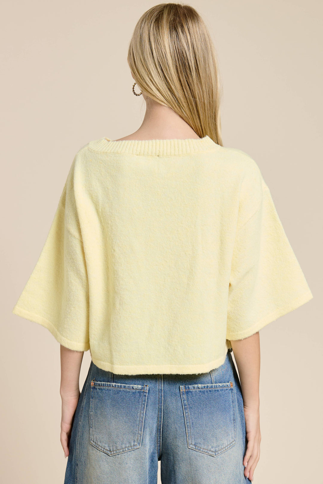 Wide Sleeve Button Front Knit Cardigan: Butter