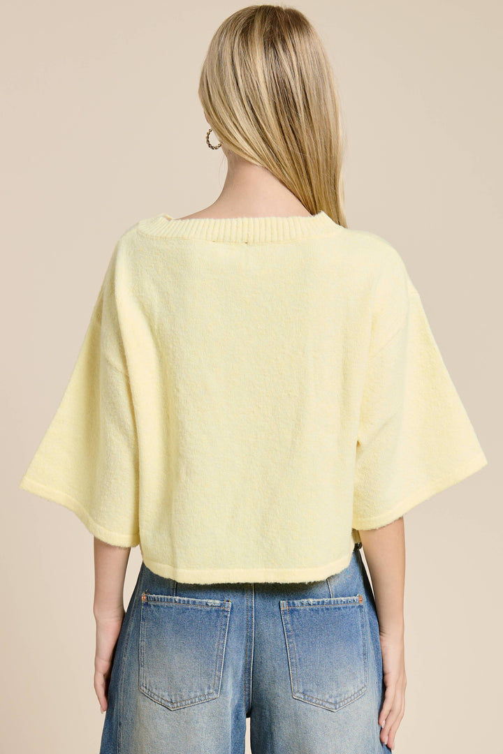 Wide Sleeve Button Front Knit Cardigan: Butter