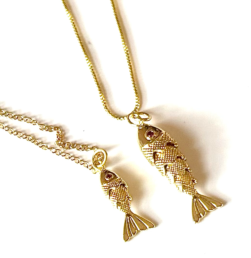 Lure- 14K Gold Steel Articulated Portuguese Fish Necklace : Medium