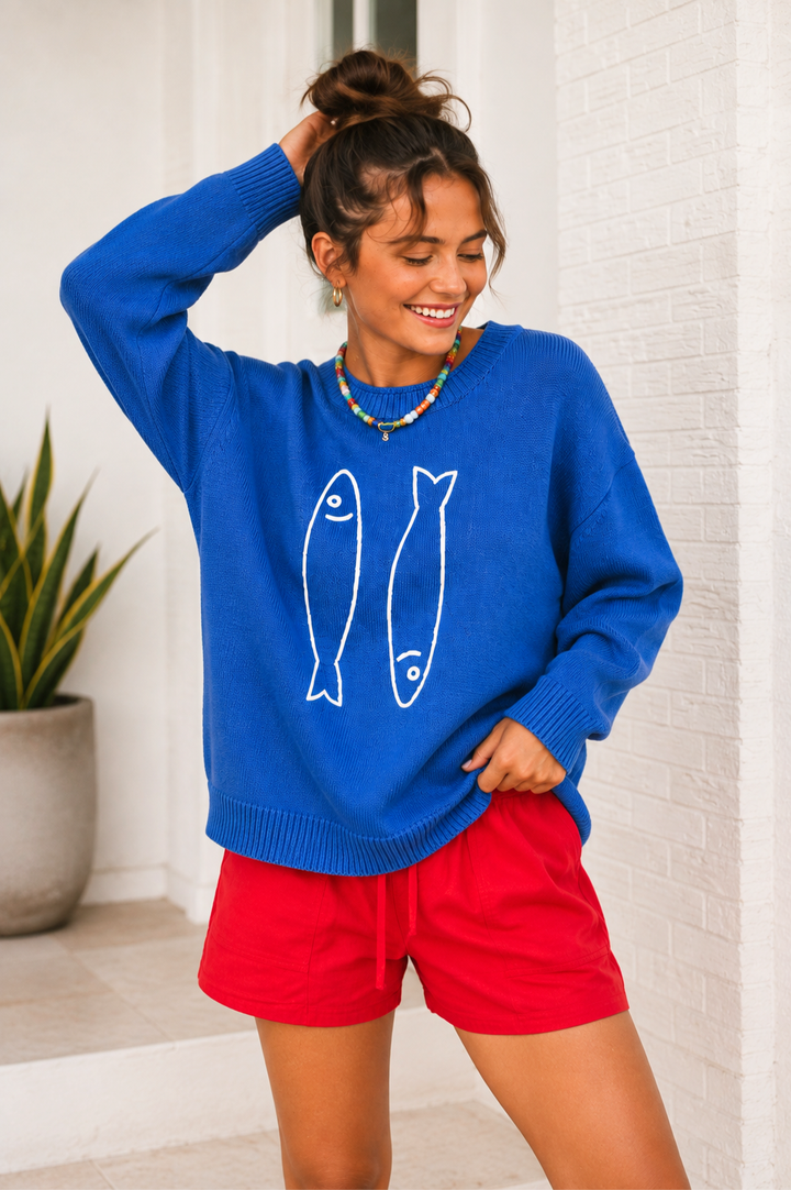 Oversized Graphic Knit Sweater: Sardine