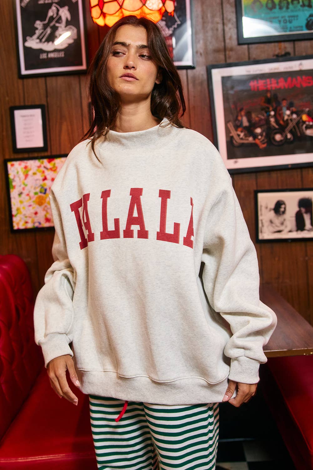 'FA LA LA & HO HO HO' Mock Neck Sweatshirt: HEATHER GREY
